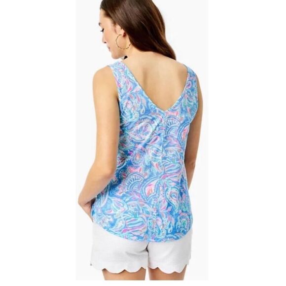 NWT Lilly Pulitzer Gigi Tank Top Zanzibar Blue Fish Kiss XL - Picture 2 of 6